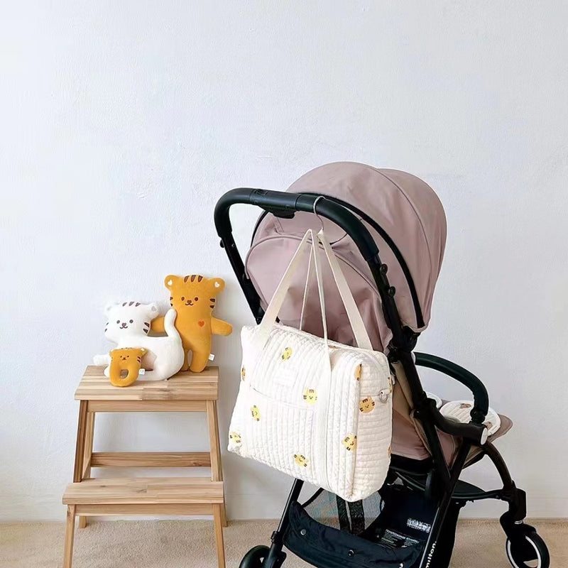 Korean Mummy Bag Embroider Cotton Stroller Bag Satchel One Shoulder Zipper Baby Diaper Bag Baby Stroller Buggy Bag