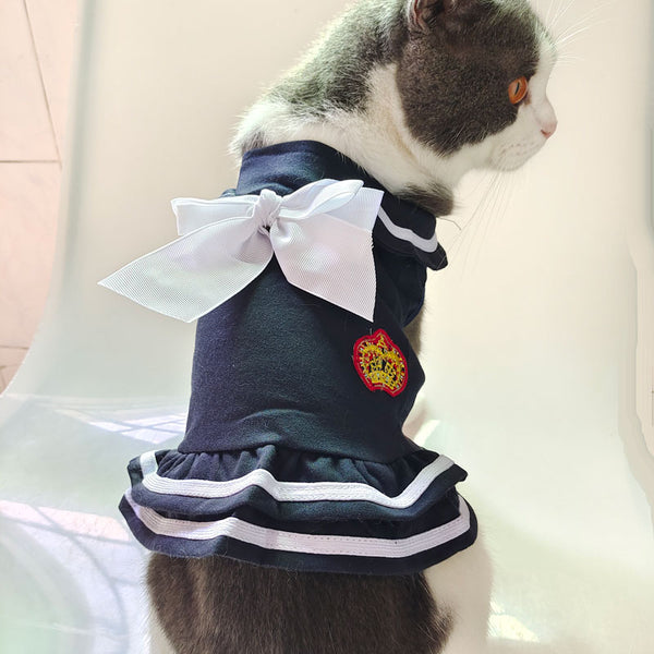 New Arrival Spring and Summer Pet Clothes Preppy Style Cute Pet Skirt Summer Navy Teddy Dog Princess Dress