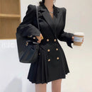Double Breasted Suit Trendy Anti-aging Slimming Goddess Long Sleeve Pleated Dress