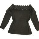 Autumn and Winter off-Shoulder Lace Shirt Slim-Fit Large Size Top