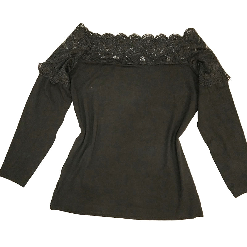 Autumn and Winter off-Shoulder Lace Shirt Slim-Fit Large Size Top