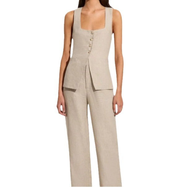 Vest Suit Cotton Square Collar Sleeveless Vest Top Trousers Two-piece Set