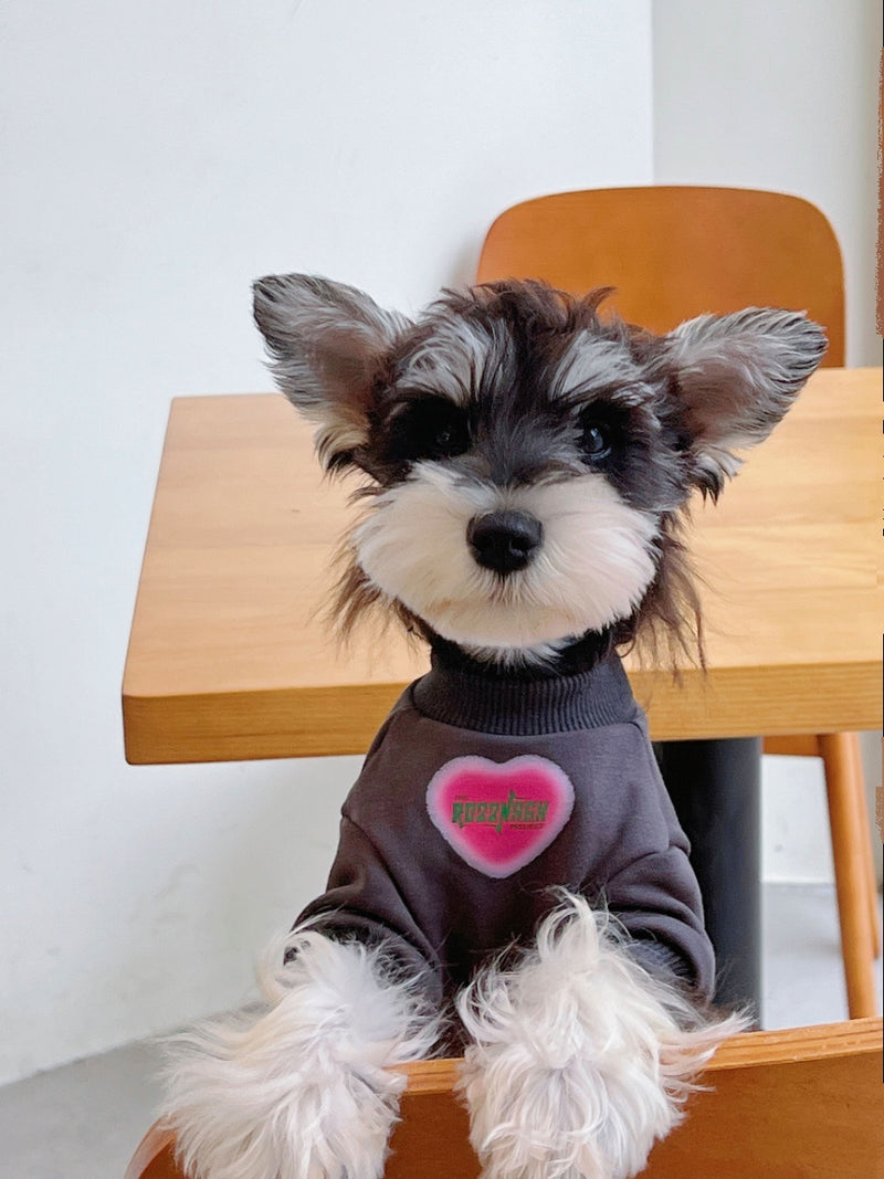 Gray round-Collar Heart Fleece-lined Pure Cotton Sweatshirt Cat