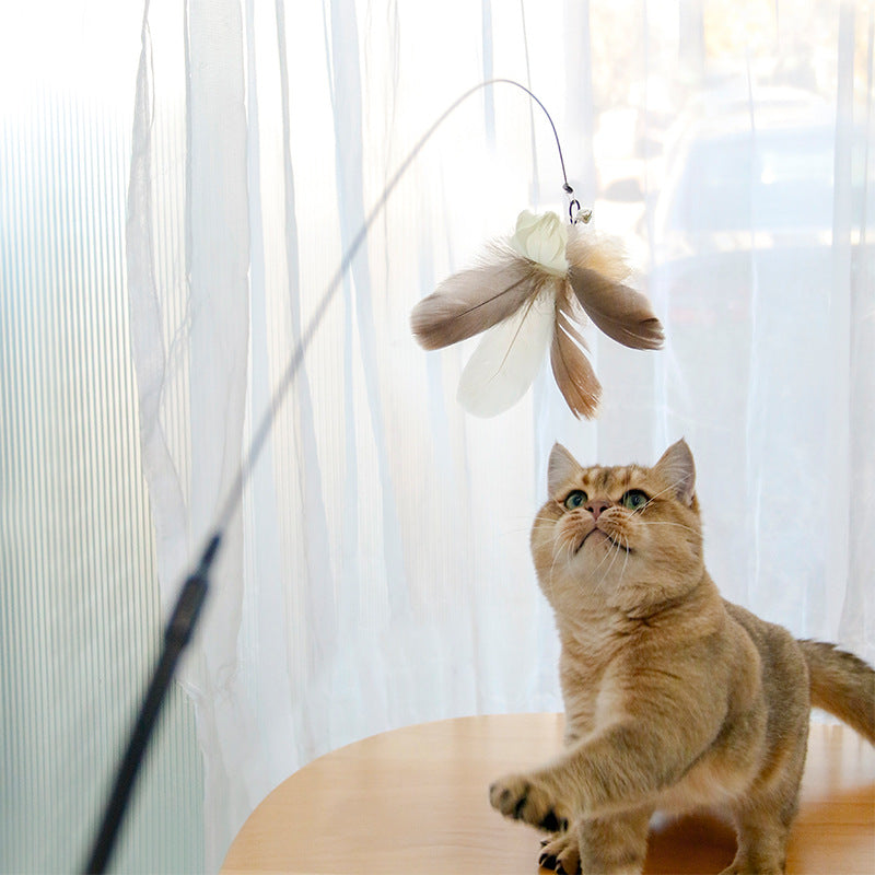 Cat Teaser Fishing Rod Cat Toy Bell Feather Cat Playing Rod Fur Ball Mouse Laser Pen Cat Relieving Stuffy Handy Gadget