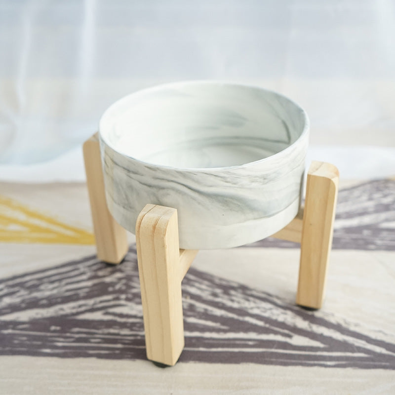 Raised Wooden Frame Ceramic Protection Cervical Spine Cat Bowl