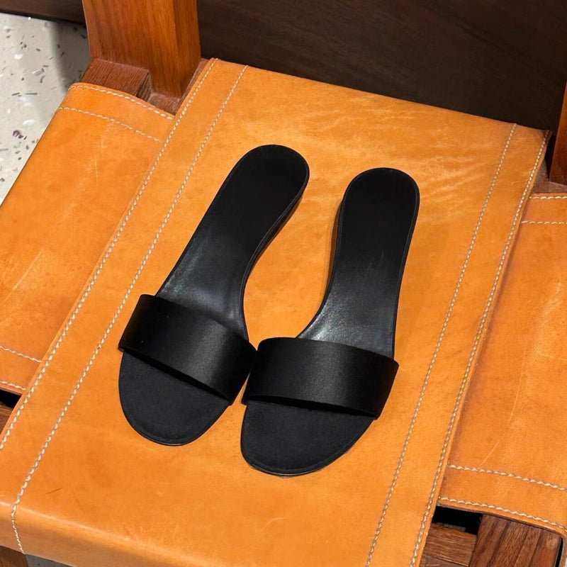 Simple High-grade Satin Flat Slippers For Outer Wear