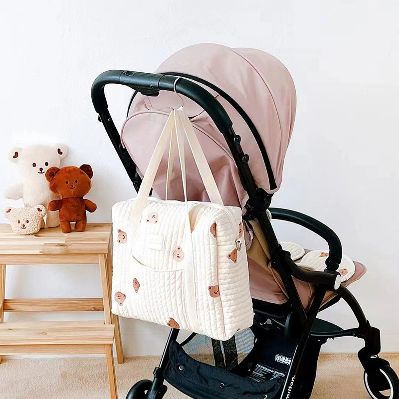 Korean Mummy Bag Embroider Cotton Stroller Bag Satchel One Shoulder Zipper Baby Diaper Bag Baby Stroller Buggy Bag