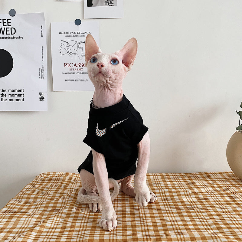Spring and Summer Lint-Free Cat Clothes Sphinx German Short Feet G-Dragon Tide Couple Pure Cotton T Pet Base Fall and Winter