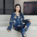 Ice Silk Pajamas Women's Summer Women's suit Long-sleeved Trousers Silk-like Pajamas Casual Light Luxury plus size Home Clothes