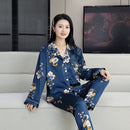 Ice Silk Pajamas Women's Summer Women's suit Long-sleeved Trousers Silk-like Pajamas Casual Light Luxury plus size Home Clothes