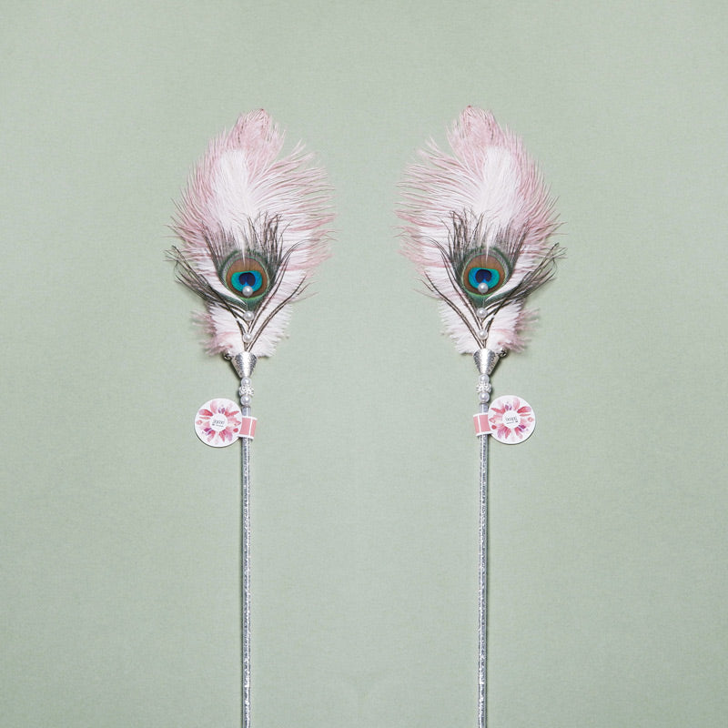 Ostrich Feather Cat Teaser Feather Fairy with Bell Kittens Cat Toy Self-Hi Relieving Stuffy Handy Gadget Cat Bite-Resistant Long Brush Holder