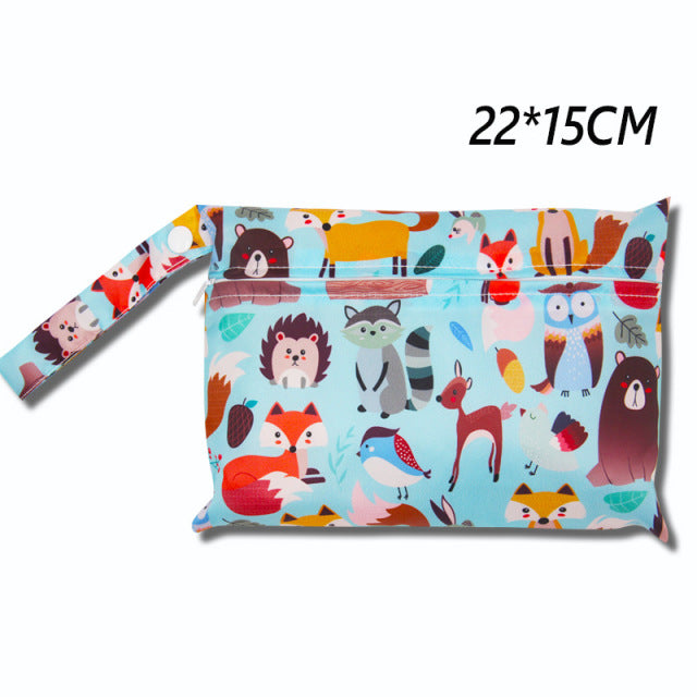 Baby Diaper Bag Cartoon Print Waterproof Wet Dry Nappy Zippe