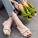 Women's Flat Slippers Summer Wear Genuine Leather Single Strap Slides