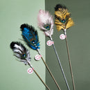 Ostrich Feather Cat Teaser Feather Fairy with Bell Kittens Cat Toy Self-Hi Relieving Stuffy Handy Gadget Cat Bite-Resistant Long Brush Holder