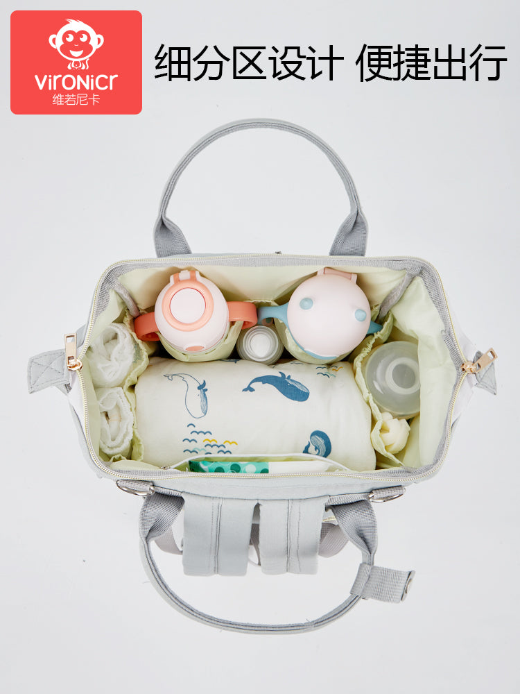 Vironicr New Mummy Bag Multi-Functional Mother and Baby Backpack Large Capacity Baby Mom Outing Bag Baby Carriage Bag