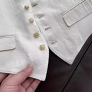 طقم مكون من قطعتين من القطن والكتان بتصميم عصري، مع سترة وبنطلون واسع الساق