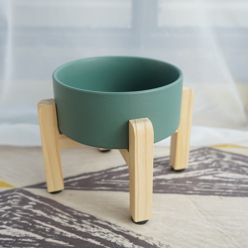 Raised Wooden Frame Ceramic Protection Cervical Spine Cat Bowl