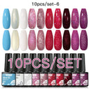 Mtssii 10PCS Reflective Gel Nail Polish Set Fluorescent Glitter Semi Permanent Hybrid Gel Varnish Soak Off UV Lamp For Manicure