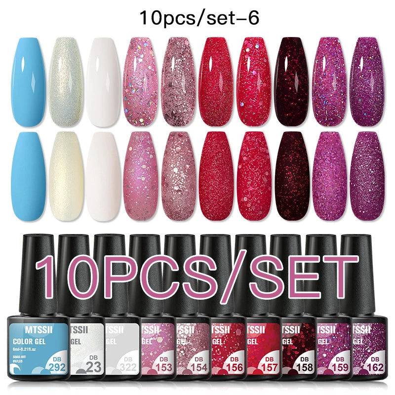 Mtssii 10PCS Reflective Gel Nail Polish Set Fluorescent Glitter Semi Permanent Hybrid Gel Varnish Soak Off UV Lamp For Manicure