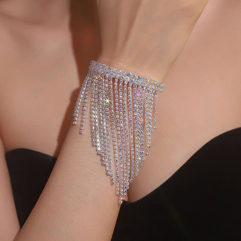 Luxury Bling Crystal Rhinestone Bracelets for Women Silver Color Elegant Bridal Wedding Jewelry