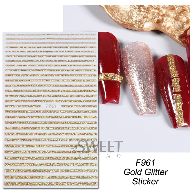 3D Snake Laser Stickers for Manicure Black Gold Abstract Leaves Luxury Nail Art Adhesive Slider Polish Decor Decals SASW-SJ
