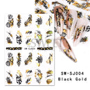 3D Snake Laser Stickers for Manicure Black Gold Abstract Leaves Luxury Nail Art Adhesive Slider Polish Decor Decals SASW-SJ