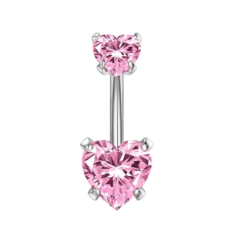 14G Stainless Steel Heart Dangled Belly Button Rings Belly Piercing Nombril for Women Girls Pink Zircon Crystal Sexy Navel Ring