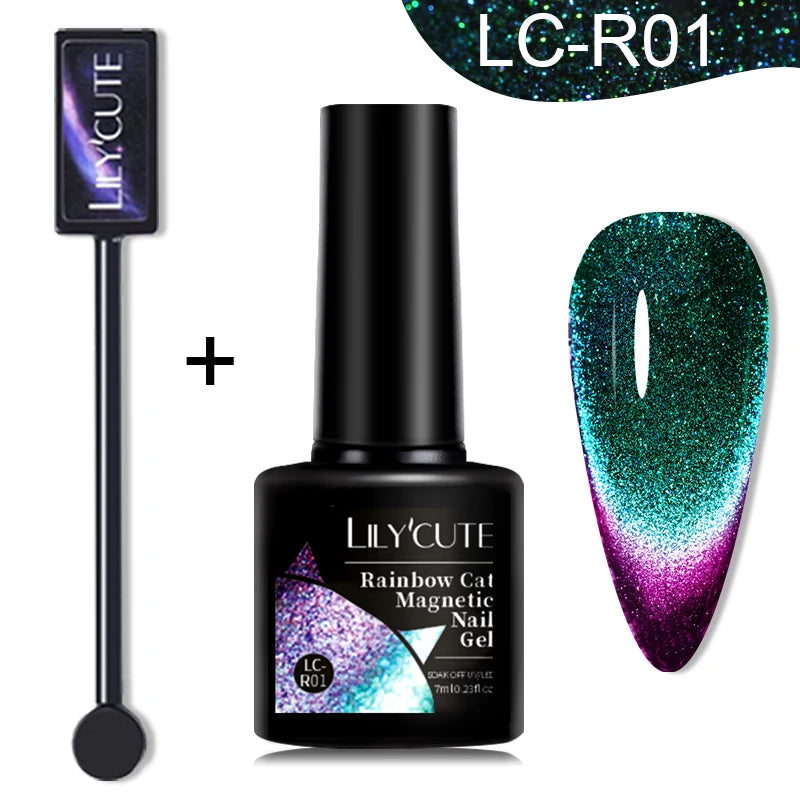 LILYCUTE 7ML 9D Cat Magnetic Gel Polish Set Semi Permanent Soak Off UV LED Glitter Nails Magnet Stick Black Gel Needed