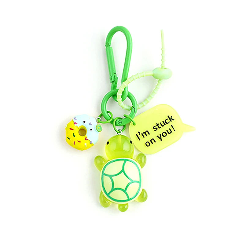 Creative Candy Color Flower Heart Pendant Keychain Cute Small Flower Key Ring Bag Pendant Accessories Luminous Turtle Pendant