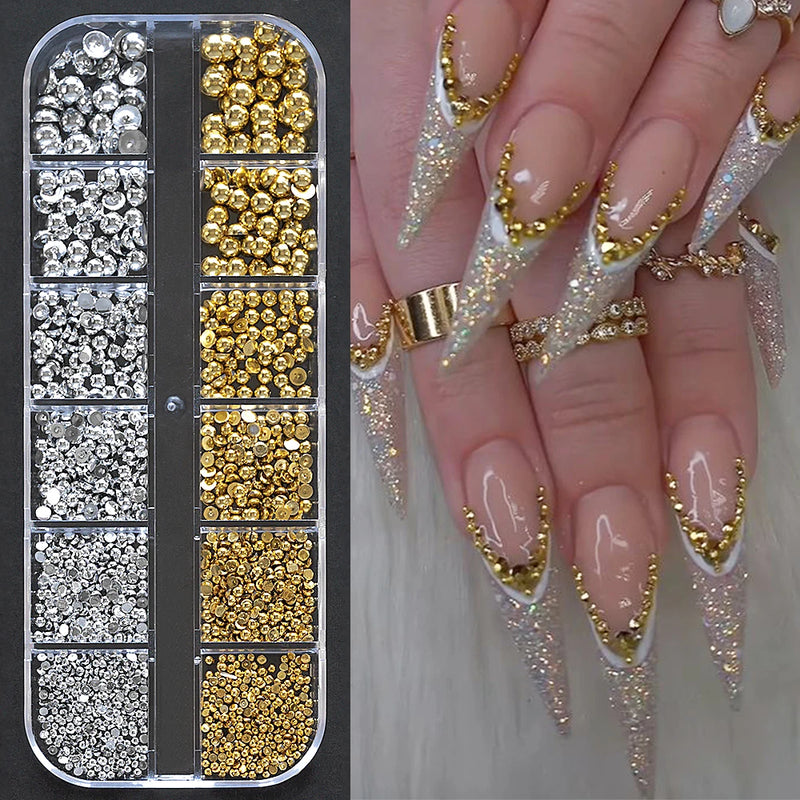 1000Pcs Gold Star Moon Glitter Nail Charms Metal Tips Slice Rivet DIY 3D FlatBack Nail Art Decorations Nails Jewelry Accessories