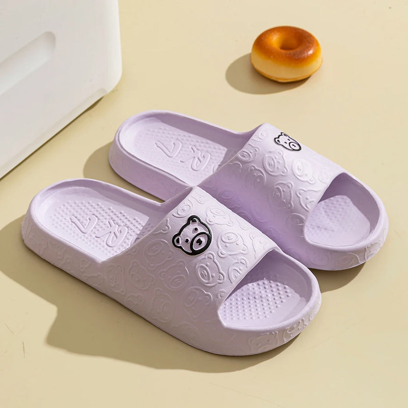 Women's Slippers Summer Indoor Cute Printting Little Bear Girls Bedroom Soft Sole Comfortable Anti-slip Men Fashion Homeshoes