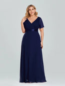 Women's Plus Size Evening Dress Long Simple Elegant V Neck Ruffled Chiffon Formal Wedding Party Dress Bridesmaid Dress Ballgown
