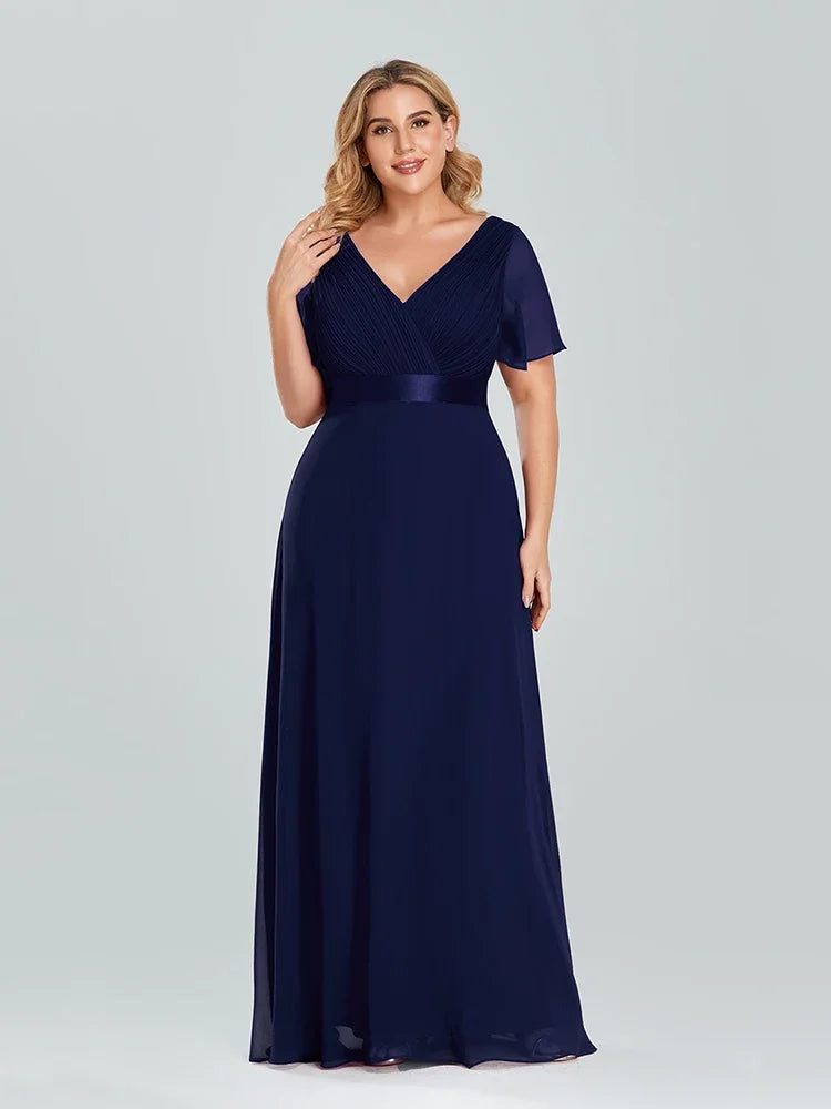 Women's Plus Size Evening Dress Long Simple Elegant V Neck Ruffled Chiffon Formal Wedding Party Dress Bridesmaid Dress Ballgown