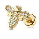 Drperfect 1 PC Earrings Stylish Safe Internally Threaded CZ Jewelry for Women and Men - Moon Heart-Shaped Bee Butterfly Designs