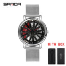 Hot Sell Fashion Men Quartz WristWatch Creative 360 Degree Rotating Car Wheel Quartz Watch Leather Waterproof Rim Hub Clock Men