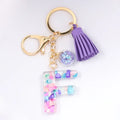 Women ew Crystal Epoxy Tassel Keychain Pendant Girl Heart English Capital Letter Stone Key K5158