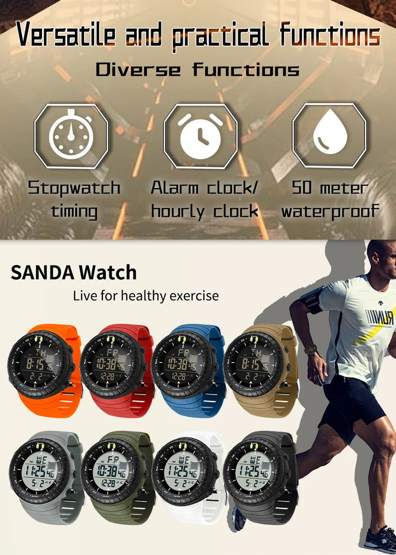 SANDA Men's Electronic Watch Outdoor Sports LED Analog Digital Alarm Clock Chronograph Multifunction Waterproof Men's Wristwatch