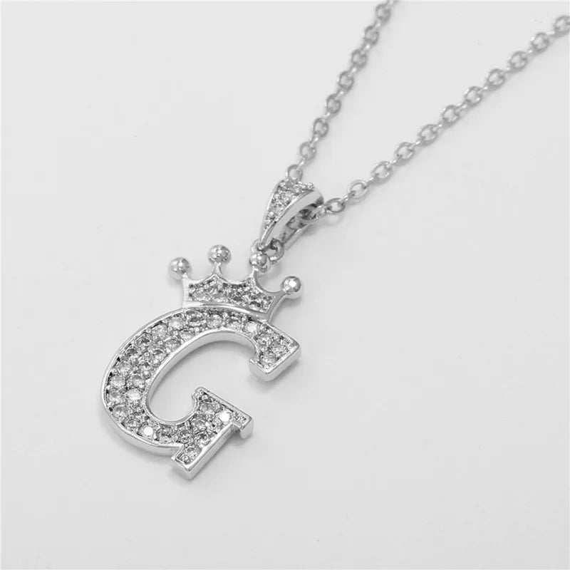 Necklace Crown Cubic Zircon Alphabet Pendants Gold A-Z Letter Pendant Necklace Shinning 26 Initial Collares Jewelry Full Zircon