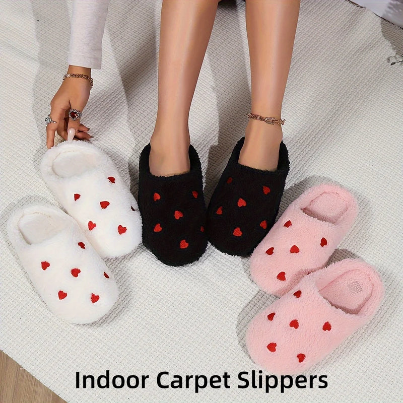 Winter Heart-Shaped Women's Slippers Love Soft Sole Mute Shoes Indoor Comfortable Cute Silent Carpet Light Living Room Shoes