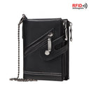 Classic retro Men's Chain Wallet RFID Anti-Theft Men's Leather Wallet Double Zipper Coin Purse Credit Card Holder for Men
