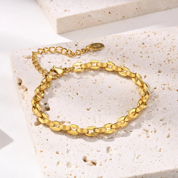Simple Chain Bracelet for Women, 18k Gold Plated  Stainless Steel Link Adjustable