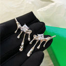 Lava Waterdrop Inlaid Square Zircon Stud Earrings Personality Creativity Irregular Silver Color Ear Wedding Jewelry Gift
