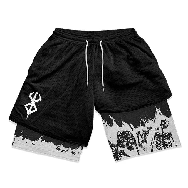 Berserk Anime Gym Shorts Men Fitness Sacrifice Print Y2K Performance Shorts 2 in 1 Quick Dry Athletics Short Pants Summer Male