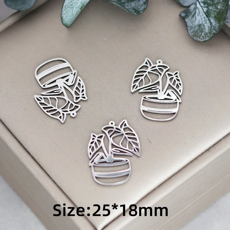 3pcs Vintage Lotus Flower/Potted Plant/Maple Leaf Art Line DIY Tassels Earrings Necklace Jewelry Making Titanium Steel Pendant