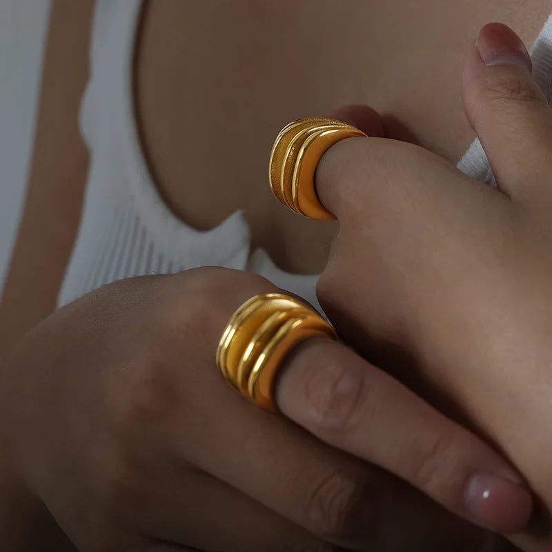 Trendy Multi Layer Rings For Women Men 316L Stainless Steel 18K Gold Plated No Tarnish Women's Finger Ring Female Party Jewelry