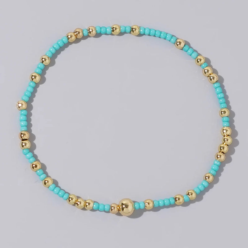 1pc Beach Vocation Themed Mixed Color Design 18K Gold Plated Copper & Bead Bracelet Cute & Luck For Festival Jewelry Gift