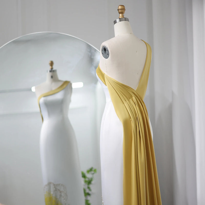 Sharon Said Luxury Beaded Butterfly White Lilac Evening Dresses for Women Wedding One Shoulder Midi Party Dress SS475 Customized