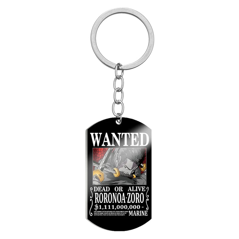 Stainless Steel Anime Keychain One Piece Luffy Ace Blackbeard Wanted Metal Key Holder Pendants Key Chains Souvenir Trinket Gift
