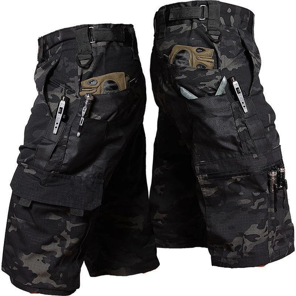 Mens Cargo Shorts Summer Tactical Cropped Trousers Outdoor Waterproof Multi-pocket Bermudas Pants Camo Ripstop Hiking