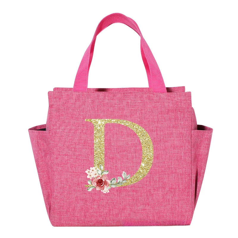 A~N Letter Printed Nylon Lunch Bag With Zipper Waterproof Insulation Bag Ice Bag Suitable For Men & Women's Work Picnic Travel